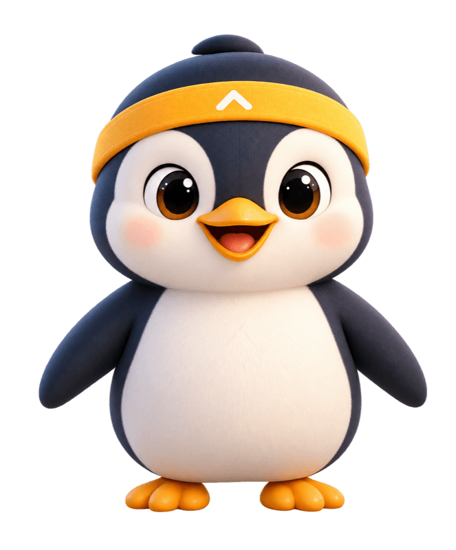 Pip, a penguin in a yellow headband